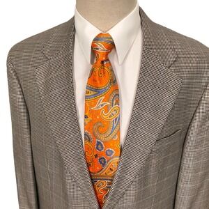 Meeting Street Sport Coat Mens 42L Tan Silk Wool Houndstooth Blazer Corporate
